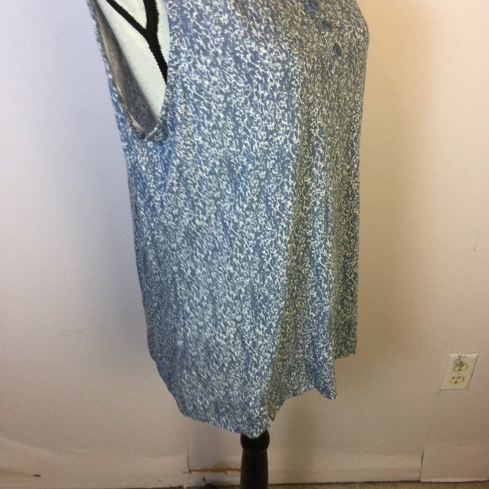 New! Liz Claiborne Blouse Tank Top L Womans Blue Printed Sleeveless Stretch - Picture 8 of 16